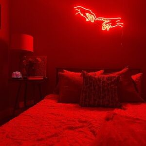 “Creation of Man” Orange Neon Hands Wall Light Room Wall Decor